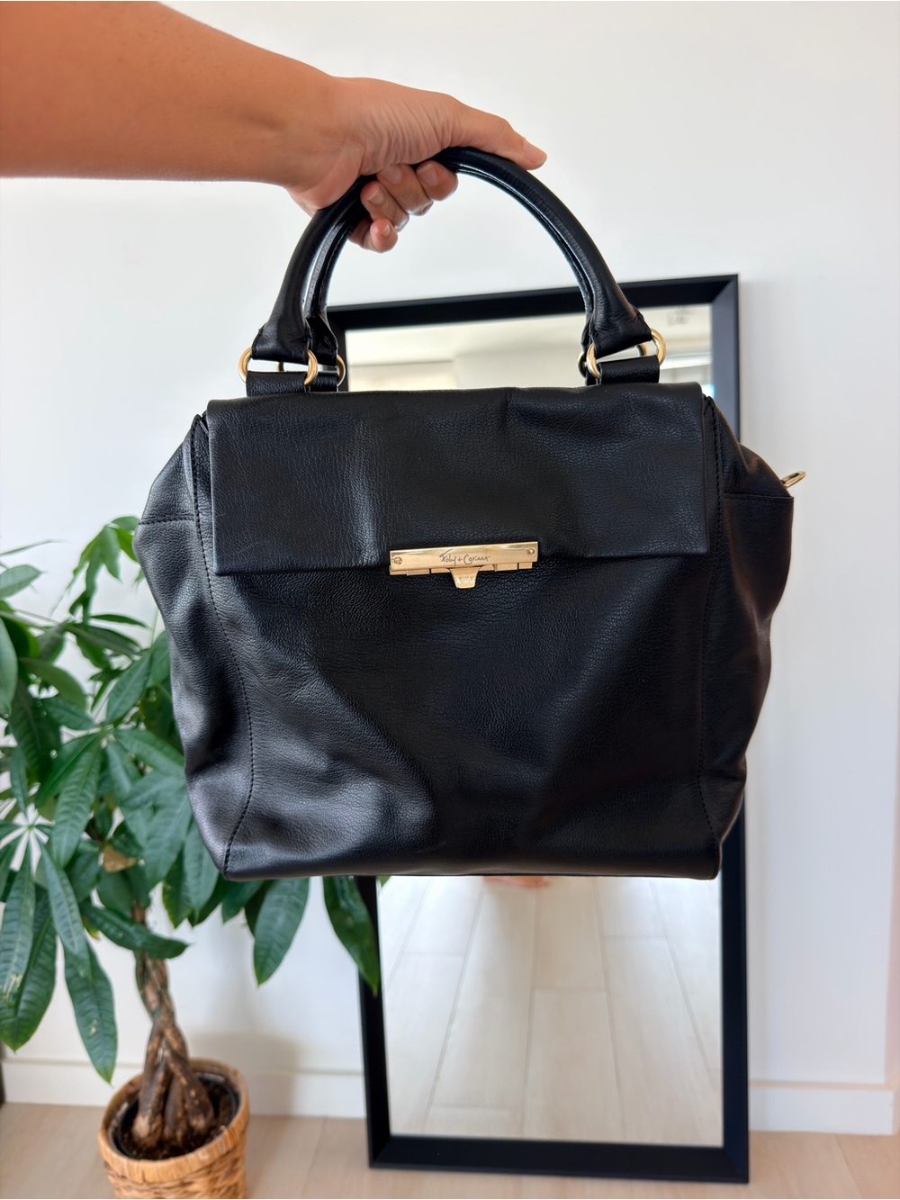 Foley + Corinna Black Leather Shoulder Bag with Gold-Tone Hardware
